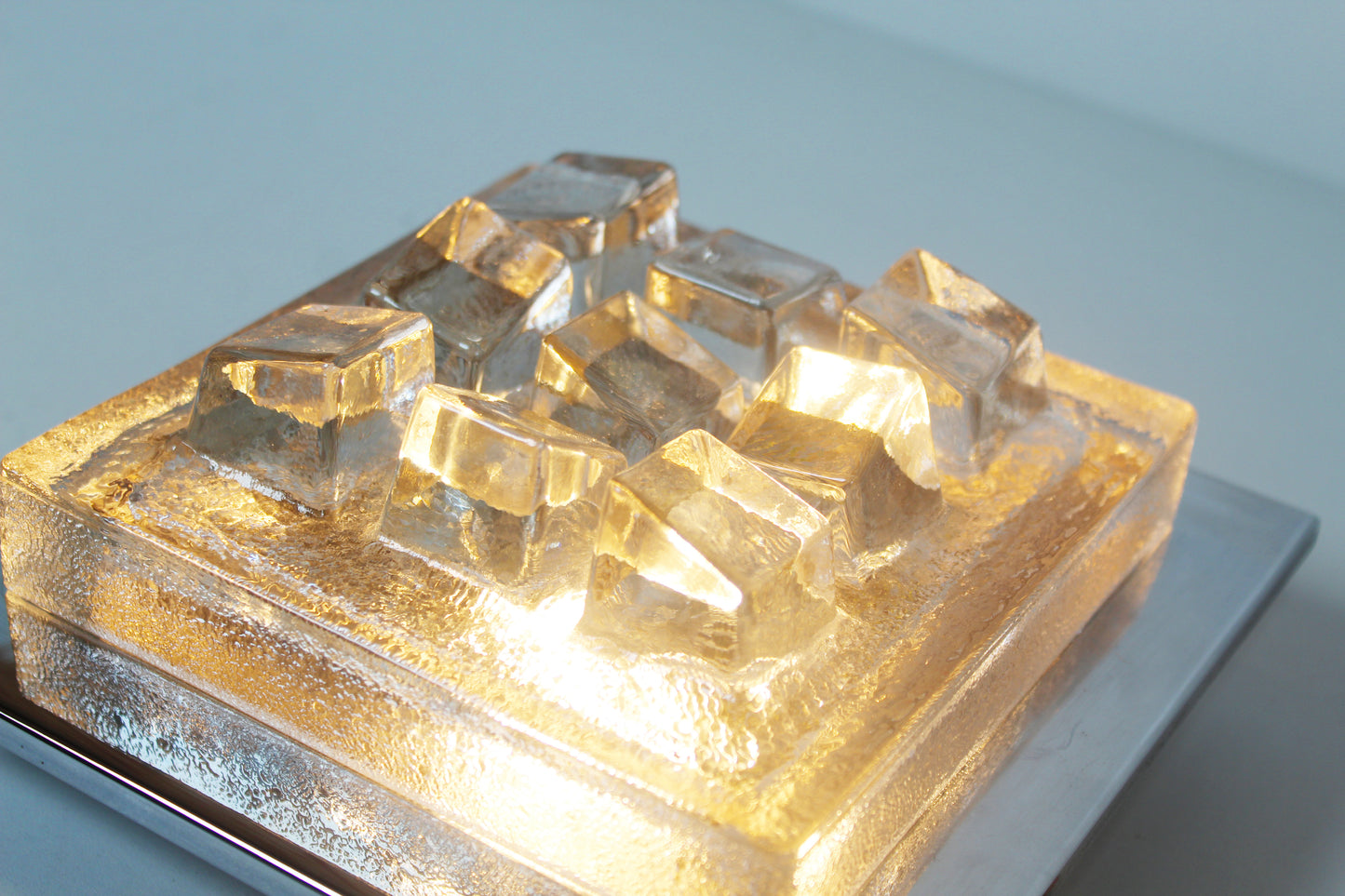 Pair of 1970's Brutalist glass wall sconces by Hillebrand