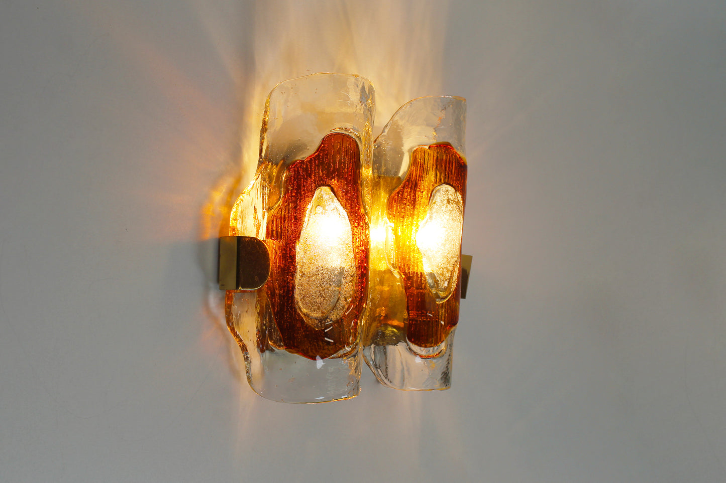 Pair of 1970s wall lamps in Murano glass by Hillebrand