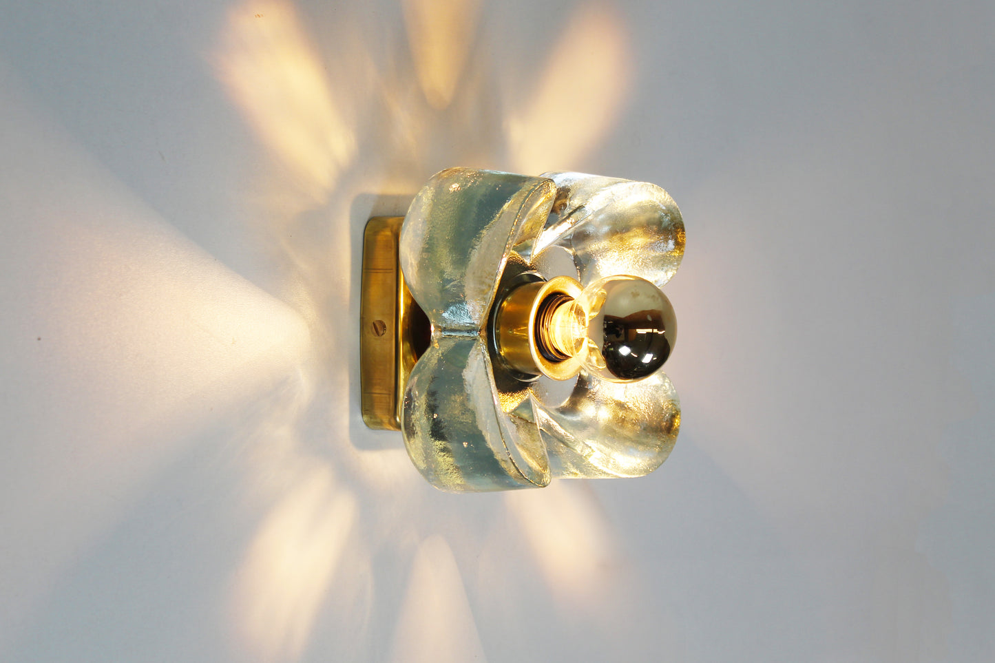 Pair of 1970s brass and glass wall lamps by Sische (3 pairs available)