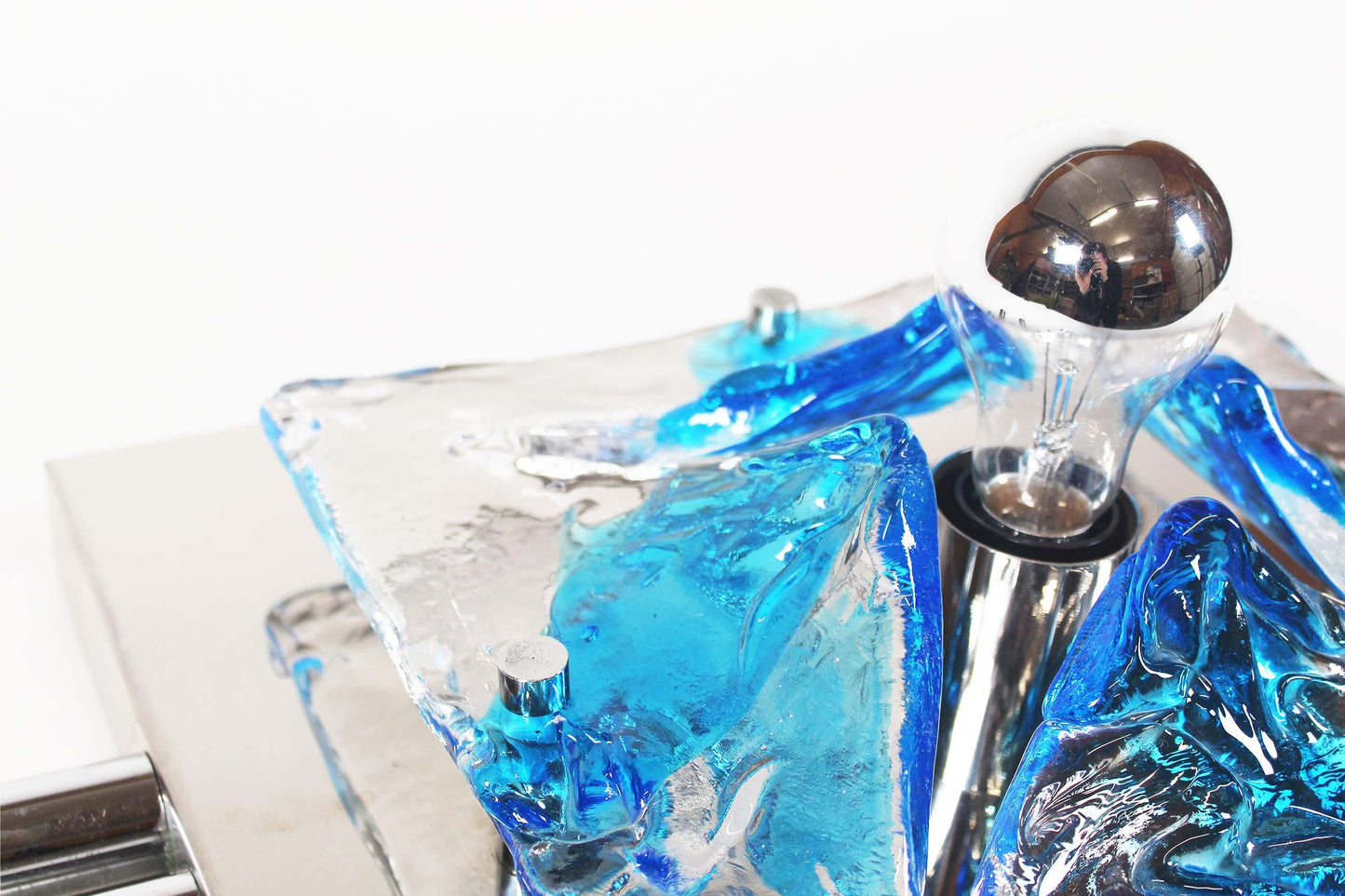 Large polished metal and muranoglass wall light by Angelo Brotto