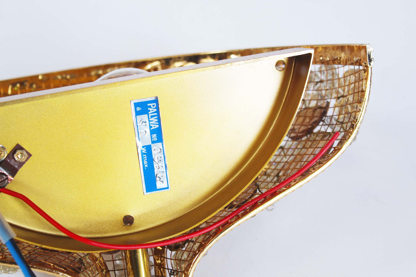 Wandlamp in verguld messing en kristalglas door Palwa