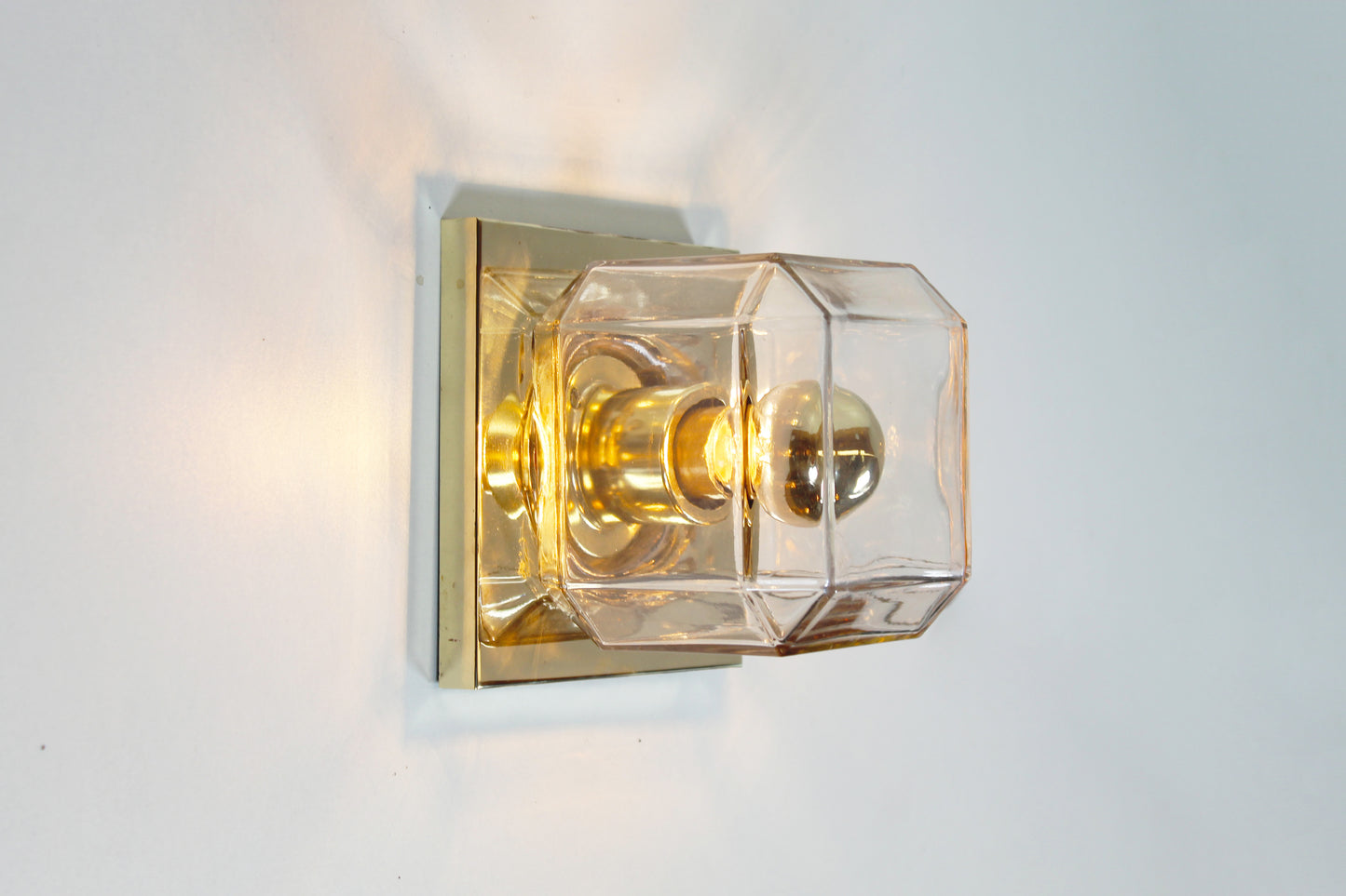Pair of glass and brass wall lamps by Glashutte Limburg