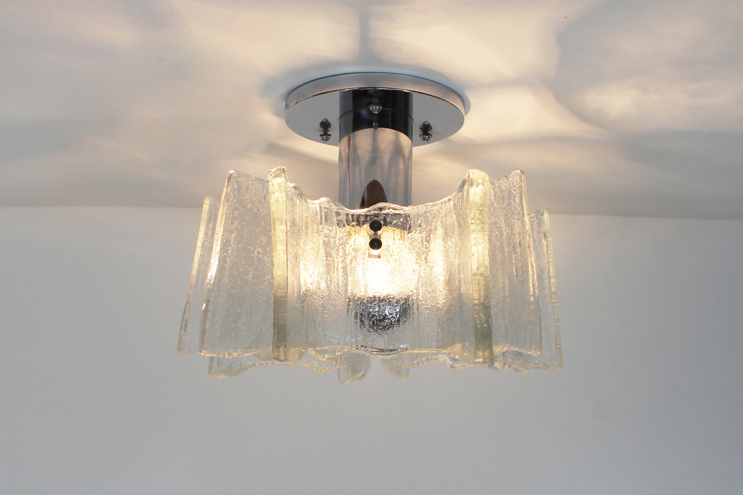 Vintage 1970's 'ice glass' ceiling lamp by Kaiser Leuchten
