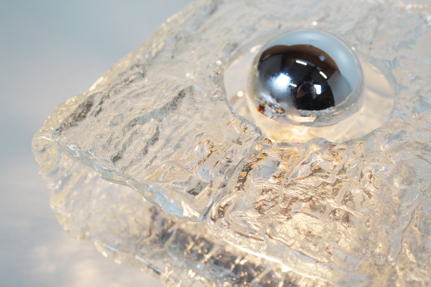 Large pair of 'ice glass' wall lamps by Kaiser Leuchten