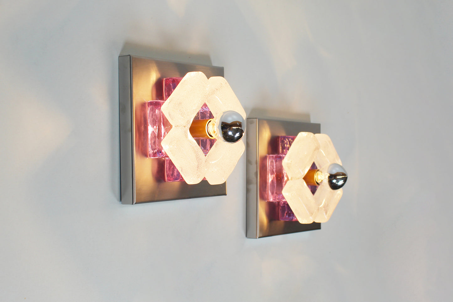 Koppel brutalist wandlampen in muranoglas door Albano Poli