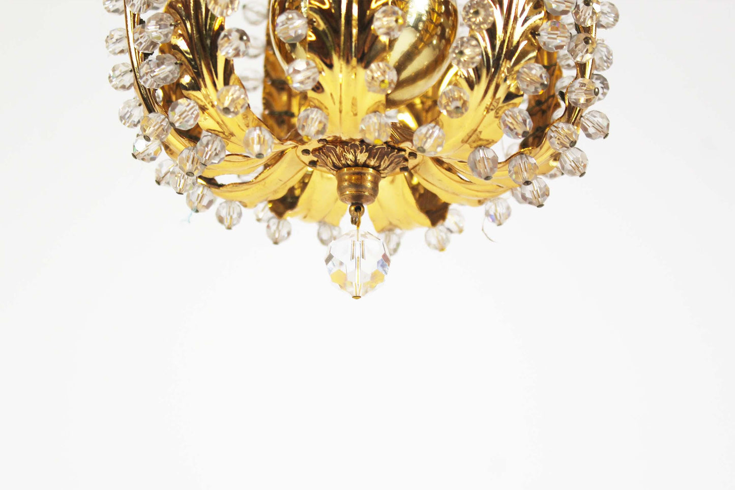 Pendant lamp in gilded brass and crystal by Palwa
