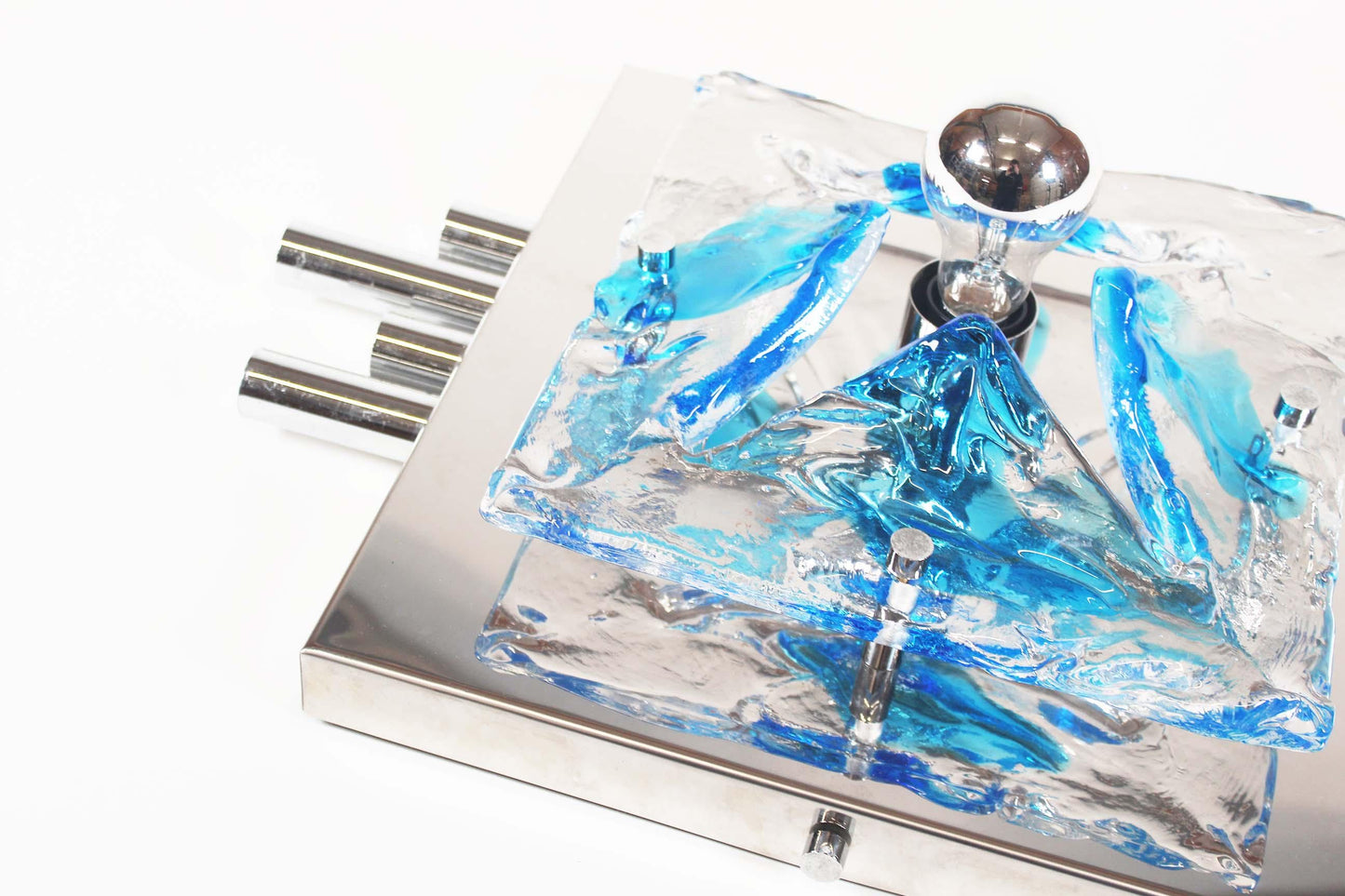 Large polished metal and muranoglass wall light by Angelo Brotto