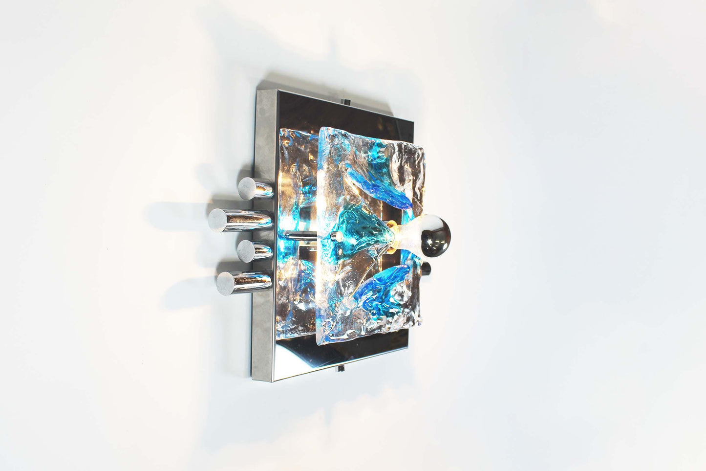 Large polished metal and muranoglass wall light by Angelo Brotto
