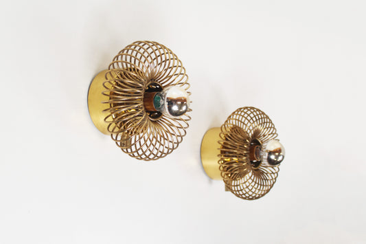 Pair of rare brass 'Spring' wall lamps by Oxar