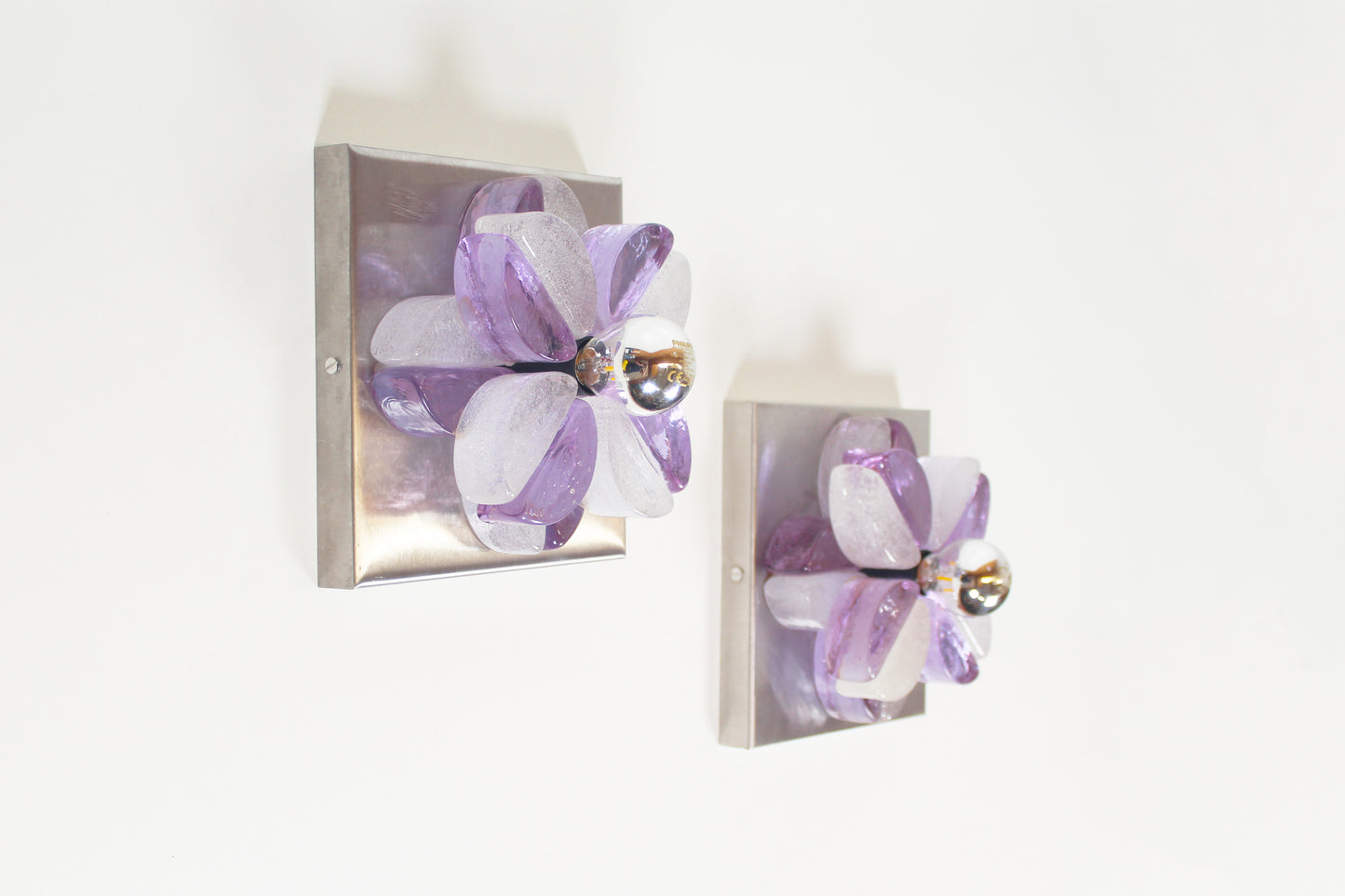 Pair of brutalist muranoglass wall lamps by Albano Poli for Poliarte