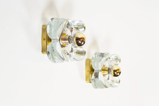 Pair of 1970's Petite Brass & Glass wall lights by Sische - 3 pairs available