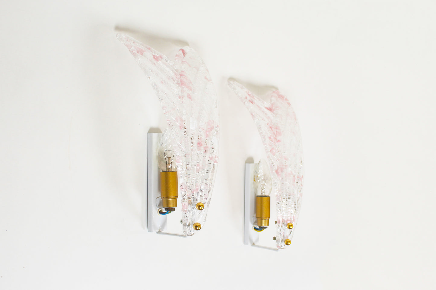 Pair of 80s Murano glass 'Foglio' wall lamps