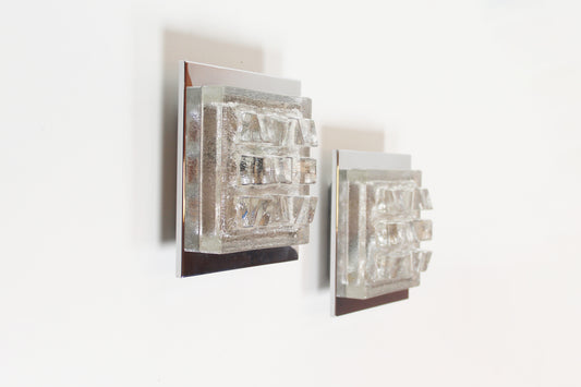 Pair of 1970's Brutalist glass wall sconces by Hillebrand