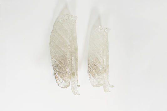 Pair large leaf-shaped wall lamps in Murano glass by Barovier & Toso