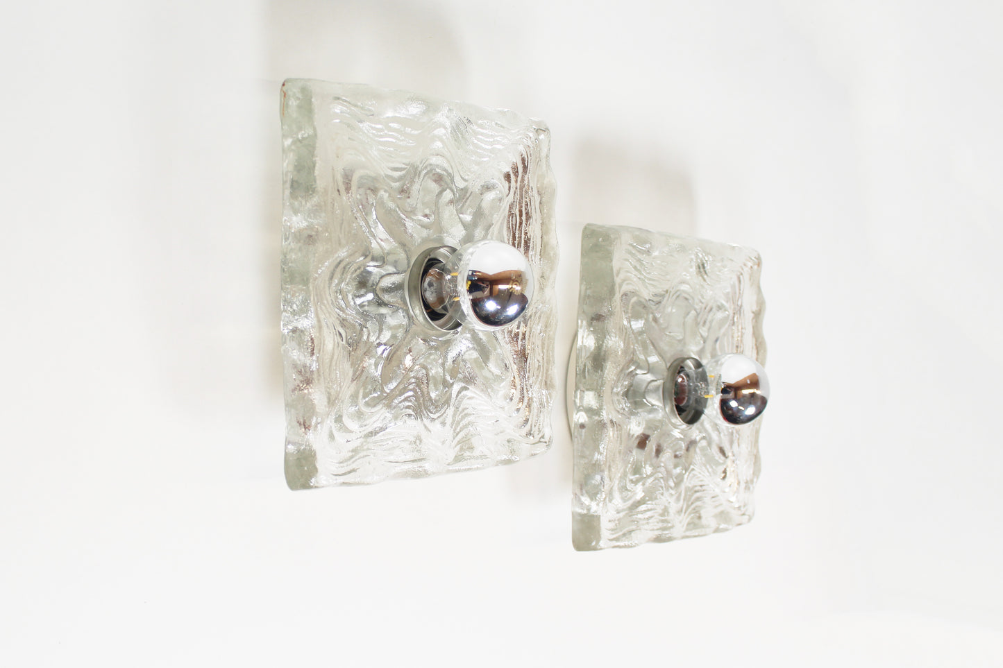 Large 1970s set of 'ice glass' wall lamps by Peill & Putzler
