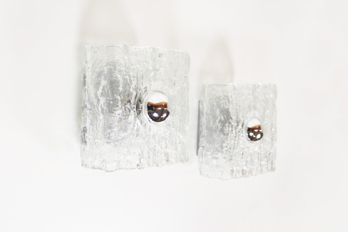Large pair of 'ice glass' wall lamps by Kaiser Leuchten