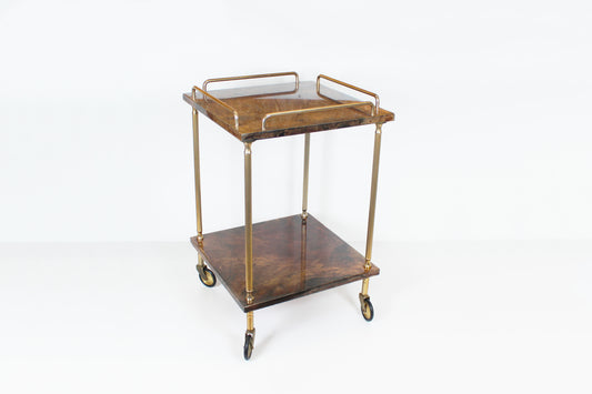Vintage serveertrolley in messing en gelakt geitenleder door Aldo Tura
