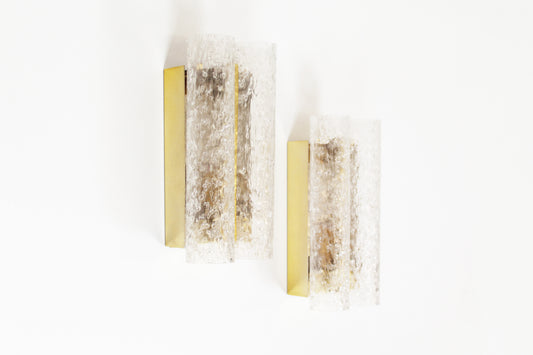 Pair of wall lamps in brass plated metal and glass by Doria Leuchten