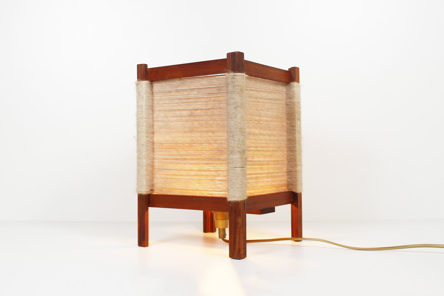 Scandinavian 70s teak & sisal table lamp - 2 available