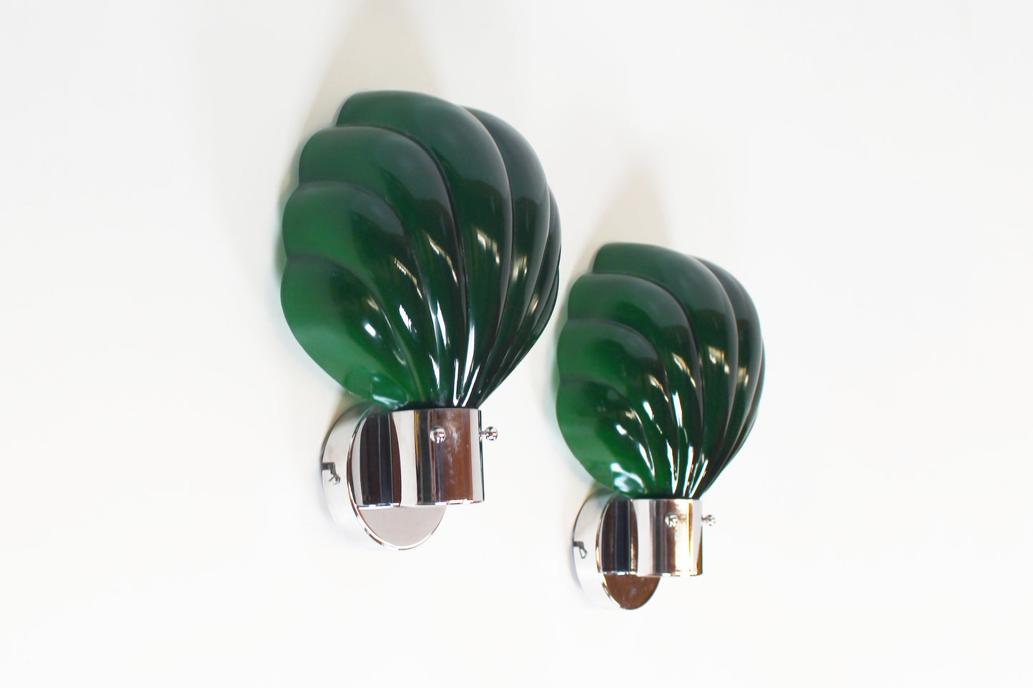 Koppel Italiaanse jaren 70 wandlampen in muranoglass en chrome