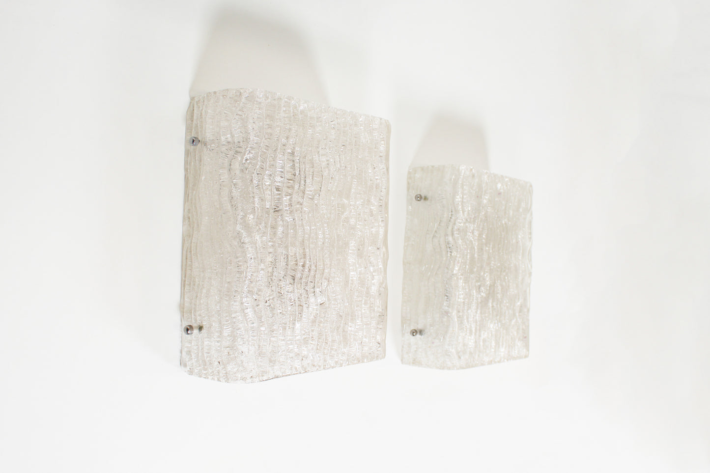 XL Pair of vintage 70s 'ice glass' wall lamps by Kaiser Leuchten