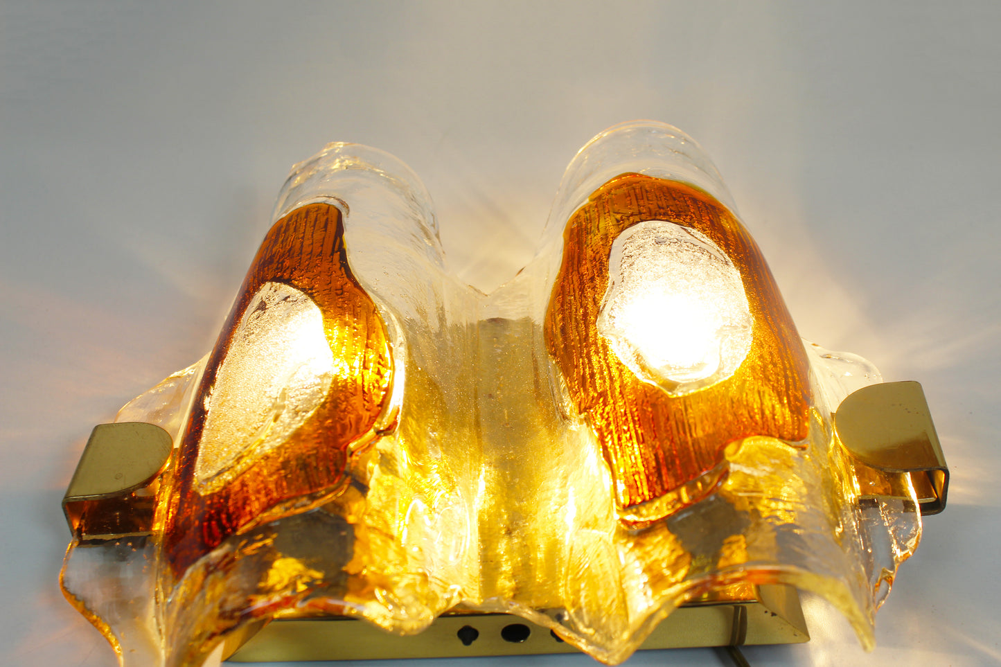 Pair of 1970s wall lamps in Murano glass by Hillebrand