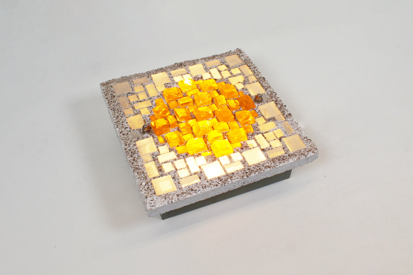 Architectural 1970s wall lamps in hammered glass and cement (2 available)