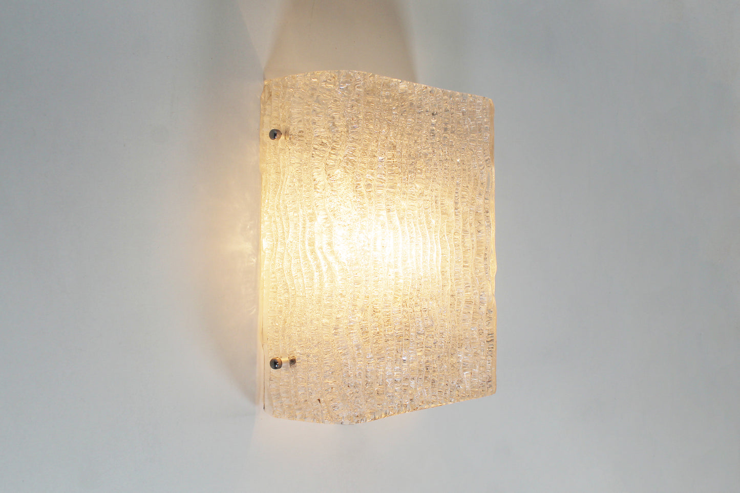 XL Pair of vintage 70s 'ice glass' wall lamps by Kaiser Leuchten