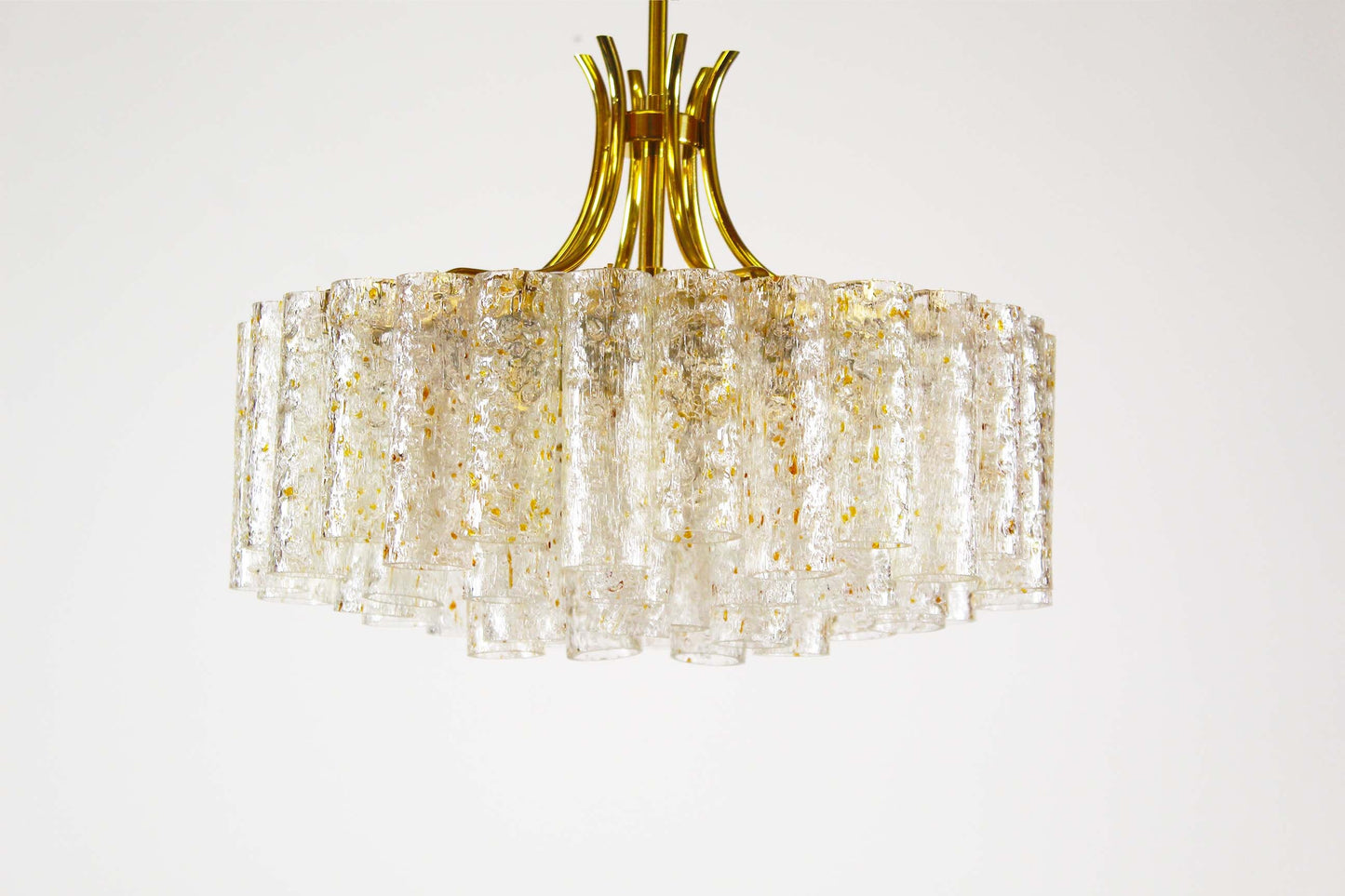 Large chandelier in brass and 'goldflake' glass by Doria Leuchten