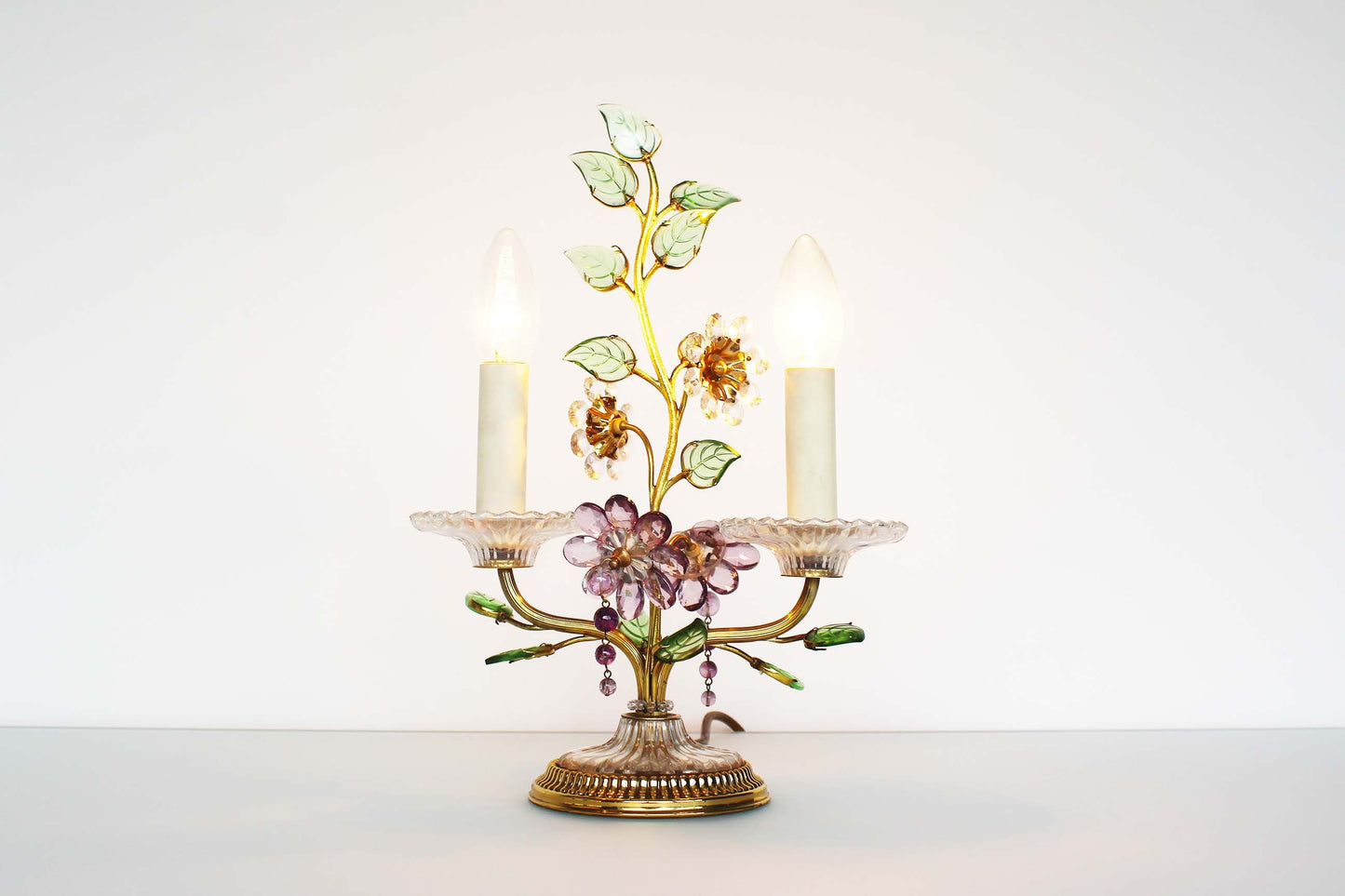Gilded and crystal table lamp with floral motif by Palwa - Lobmeyr