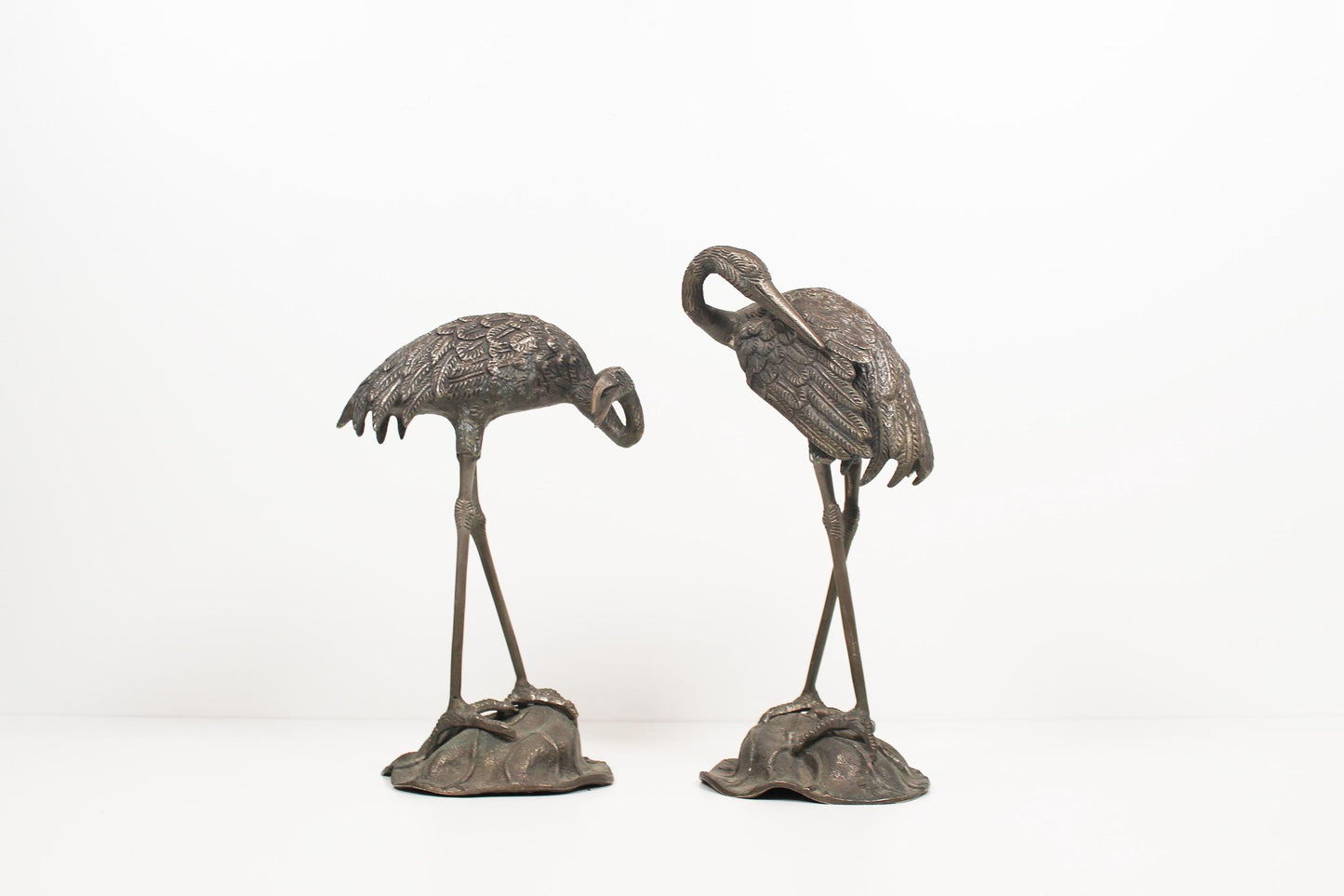 Decorative pair of silver-plated 'Heron' sculptures by Valenti