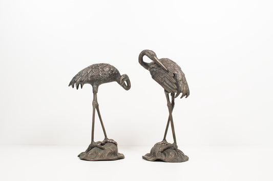 Decoratief paar verzilverde 'Reiger'-sculpturen van Valenti
