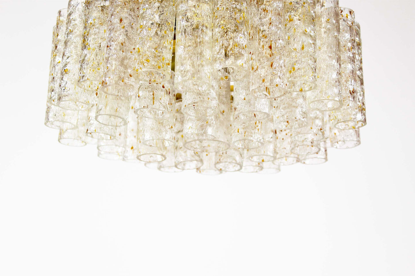 Large chandelier in brass and 'goldflake' glass by Doria Leuchten