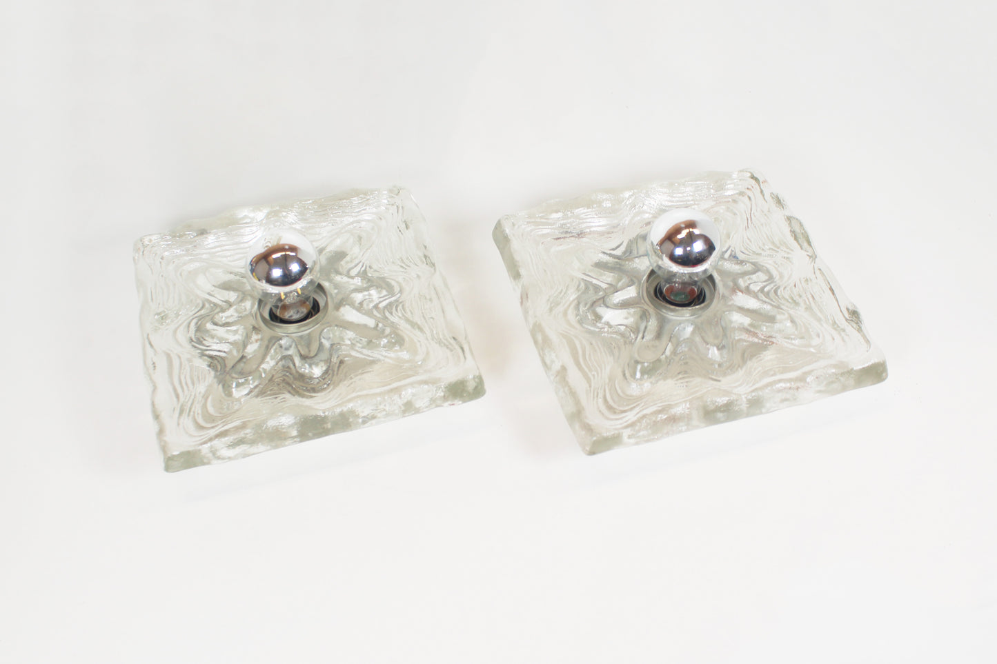 Large 1970s set of 'ice glass' wall lamps by Peill & Putzler