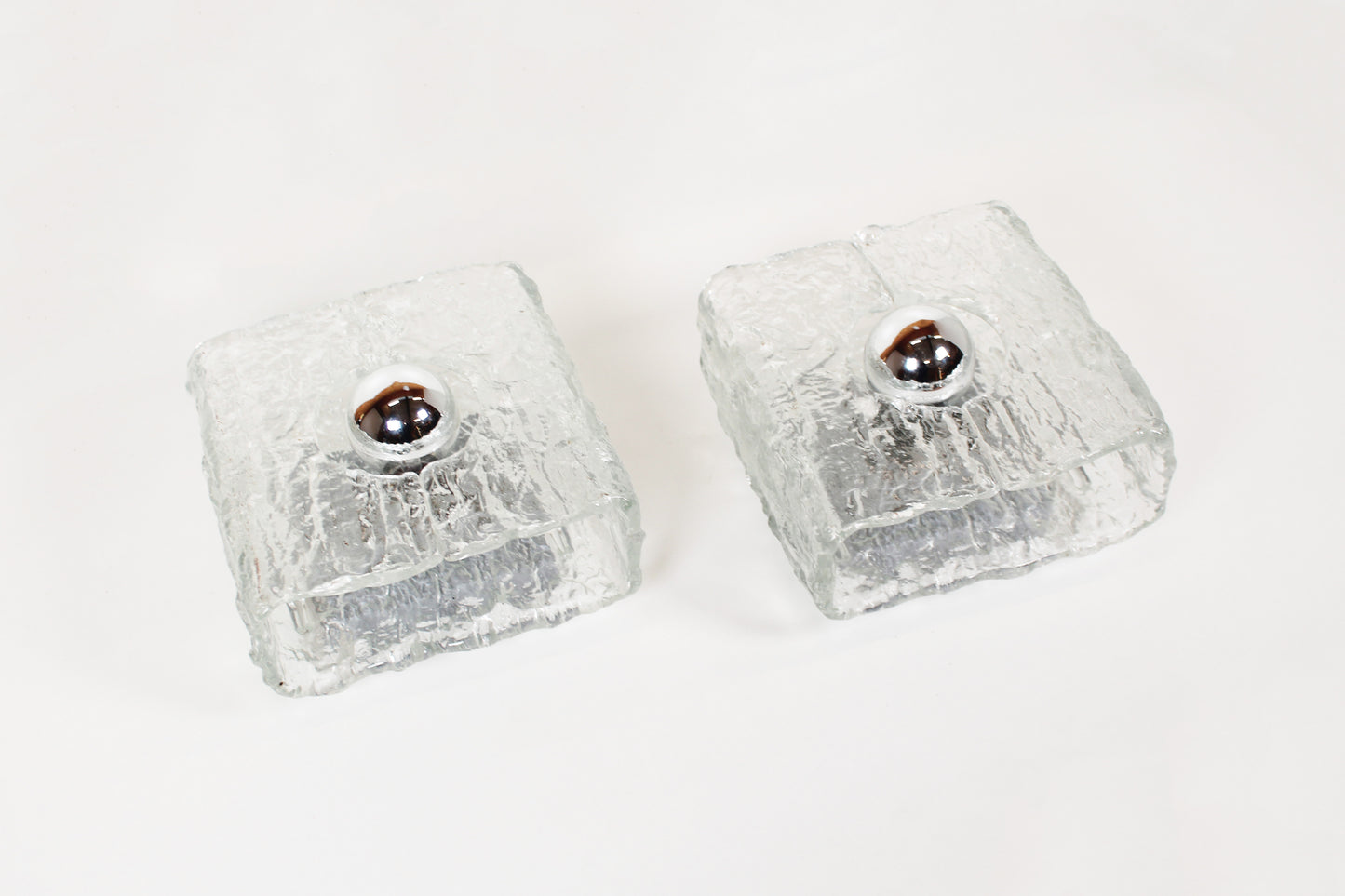 Large pair of 'ice glass' wall lamps by Kaiser Leuchten