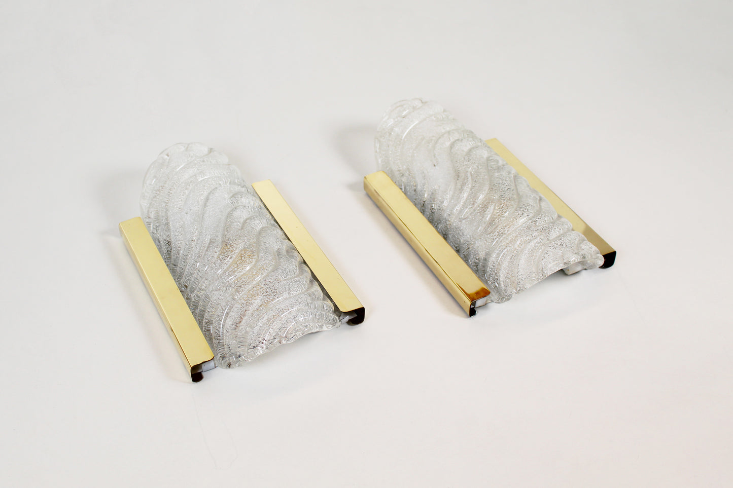 Pair of 70s wall lamps in glass and brass by Fischer Leuchten