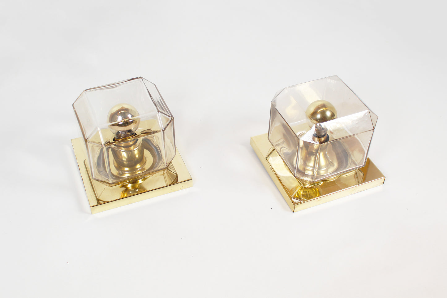 Pair of glass and brass wall lamps by Glashutte Limburg