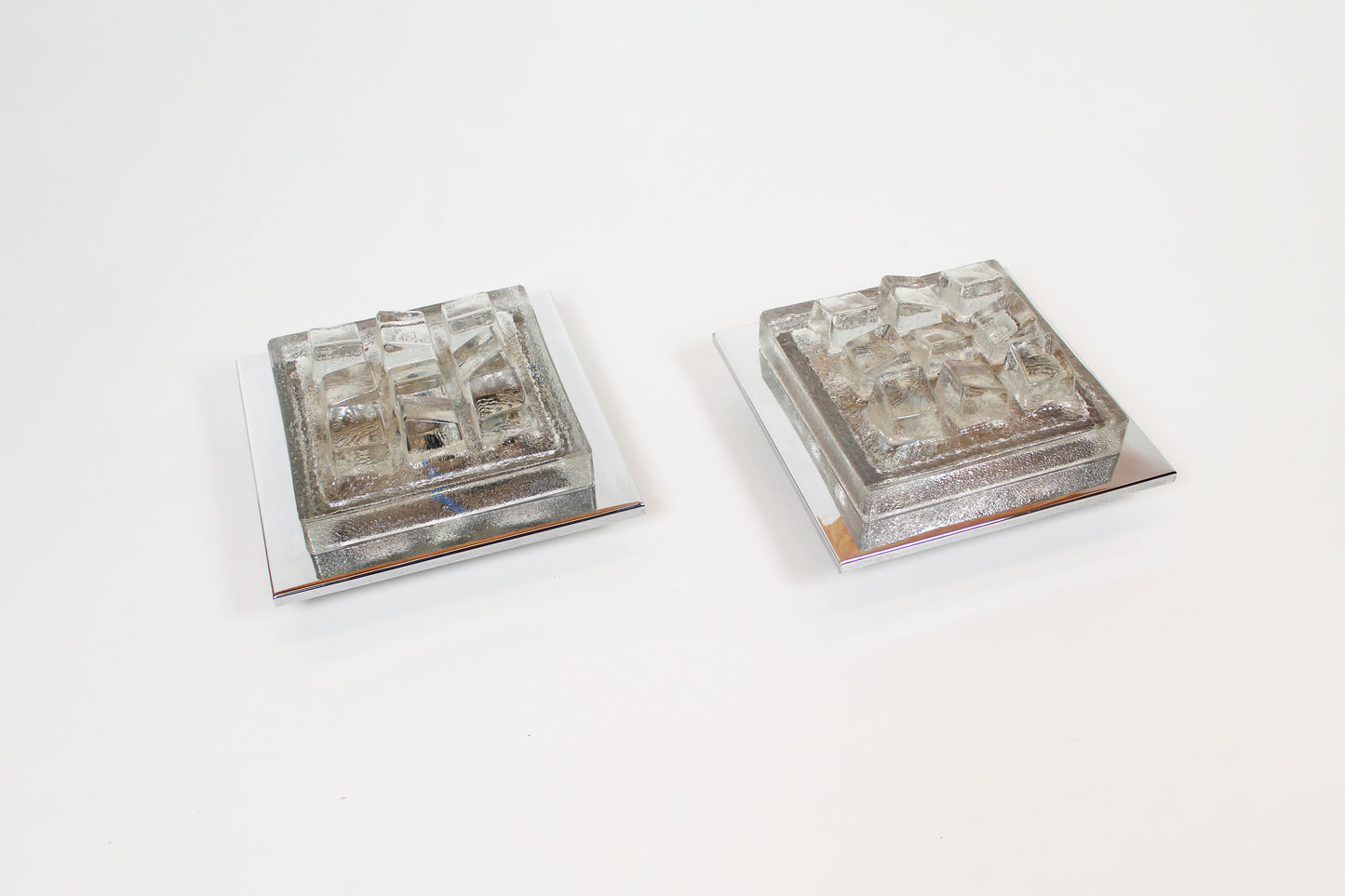 Pair of 1970's Brutalist glass wall sconces by Hillebrand