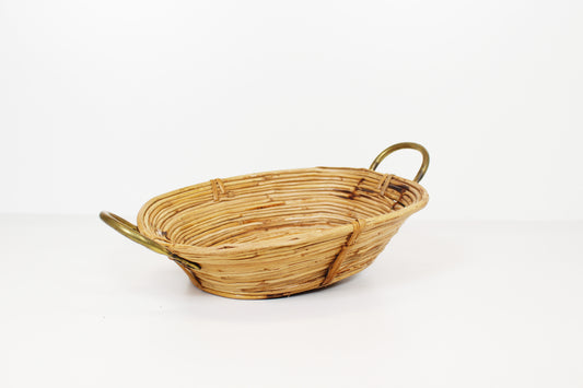 Jaren 70 rotan en messing mandje door Gabriella Crespi