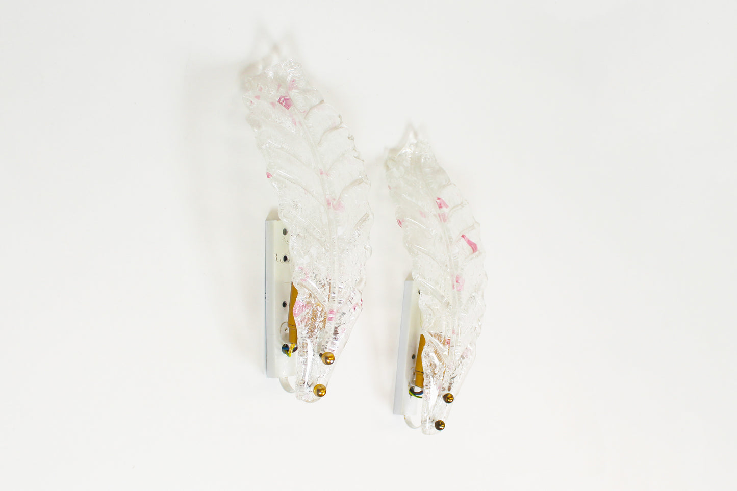 Pair of 80s Murano glass 'Foglio' wall lamps