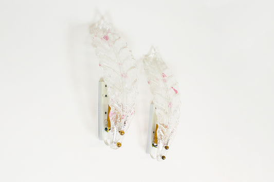 Pair of 80s Murano glass 'Foglio' wall lamps