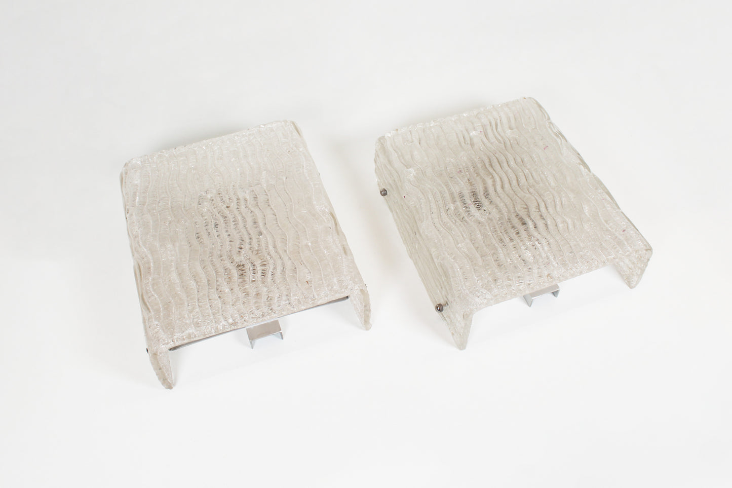 XL Pair of vintage 70s 'ice glass' wall lamps by Kaiser Leuchten