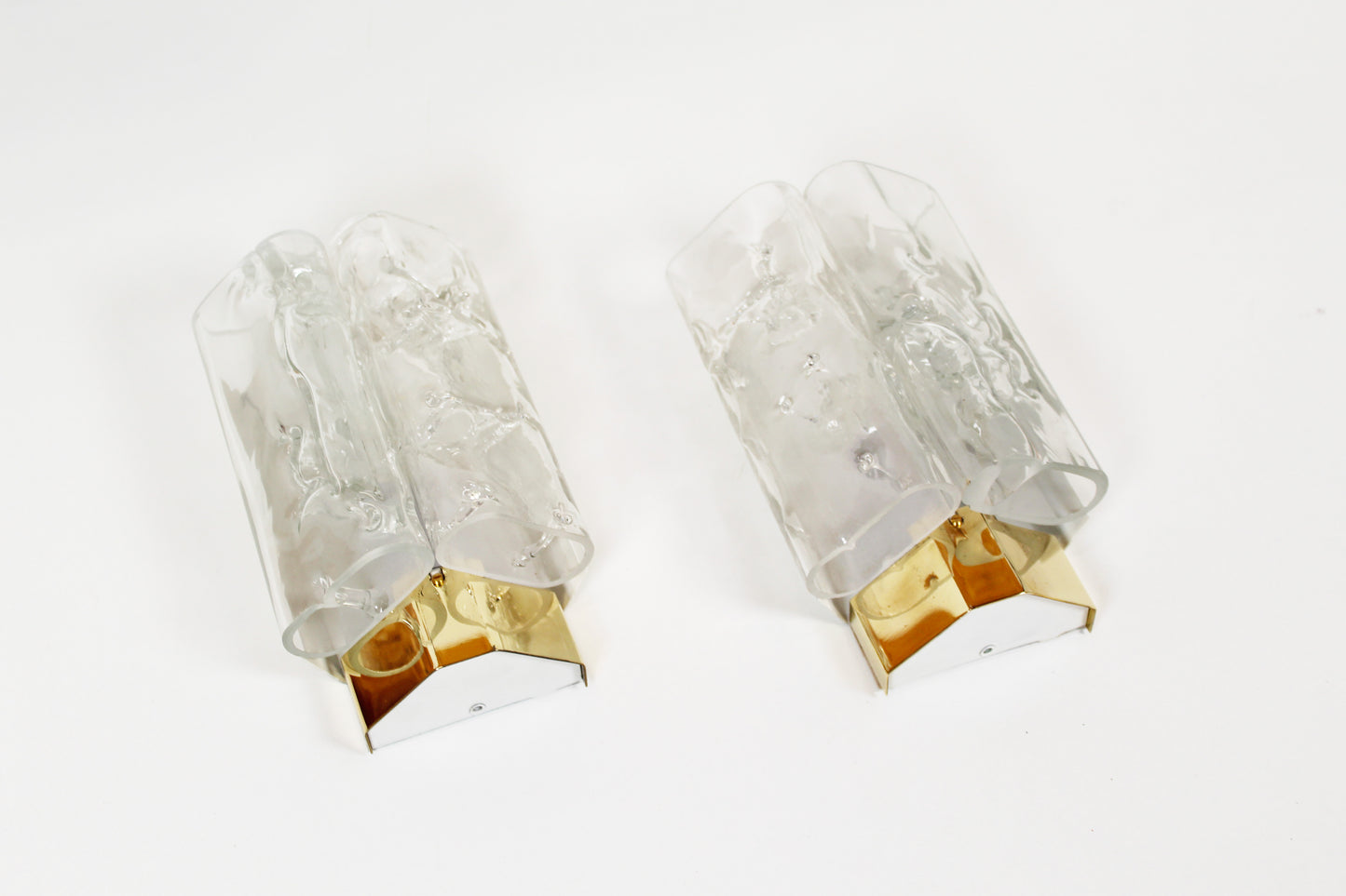 Pair of wall lamps in brass & glass by Doria Leuchten