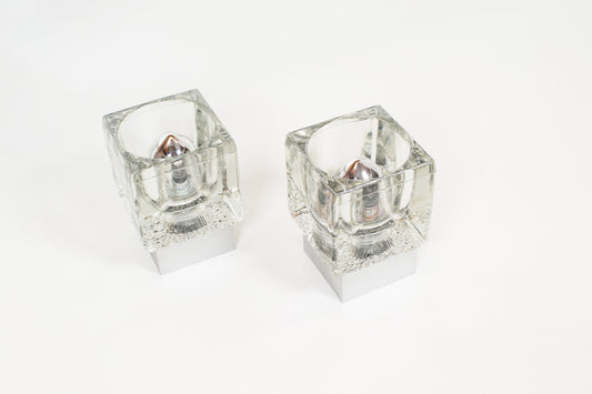 Pair of 1970s glass wall lamps by Peill & Putzler (4 pairs available)