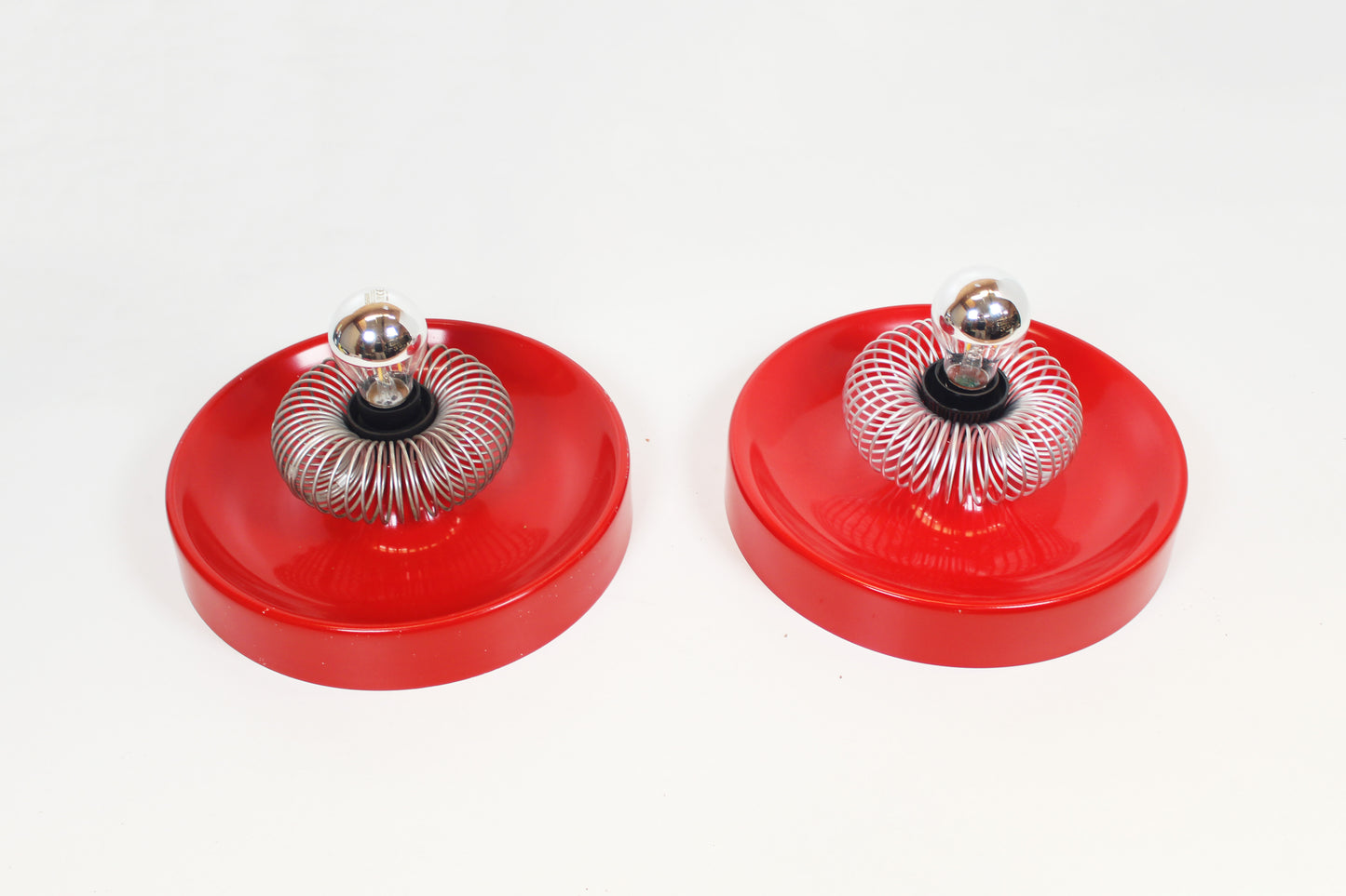 Pair of Space Age 'Spring' wall lamps by ELEKTROFÉM, Hungary, 1970s.
