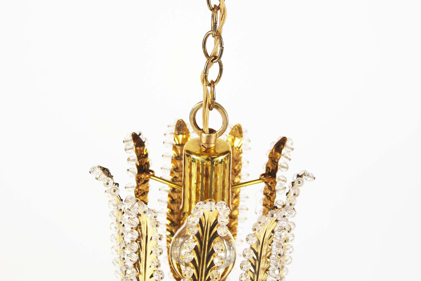 Pendant lamp in gilded brass and crystal by Palwa