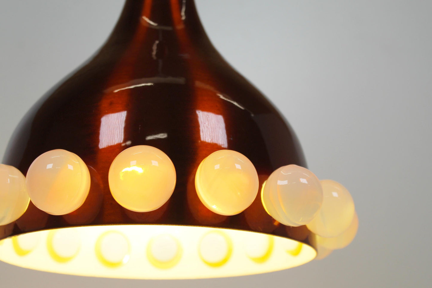Scandinavian brass and glass pendant lights