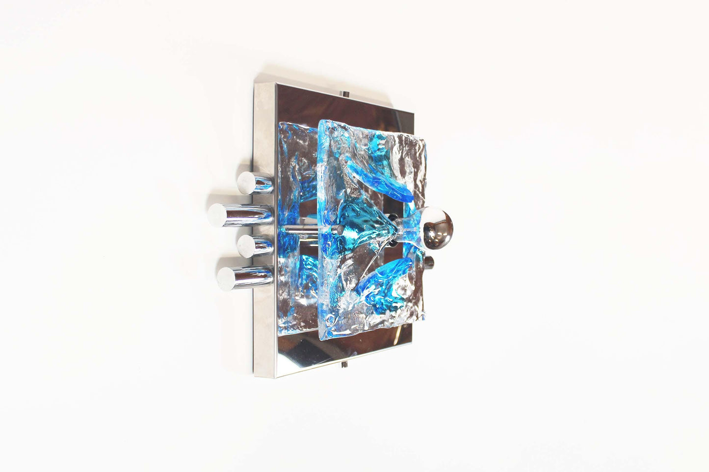 Large polished metal and muranoglass wall light by Angelo Brotto