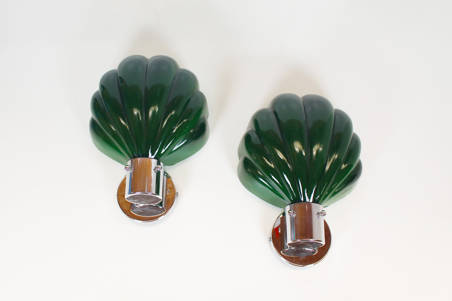 Koppel Italiaanse jaren 70 wandlampen in muranoglass en chrome