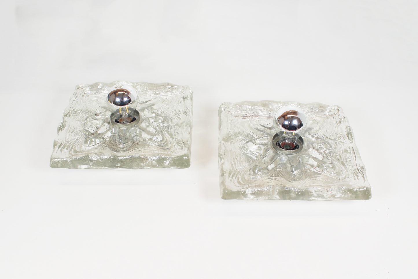 Large 1970s set of 'ice glass' wall lamps by Peill & Putzler